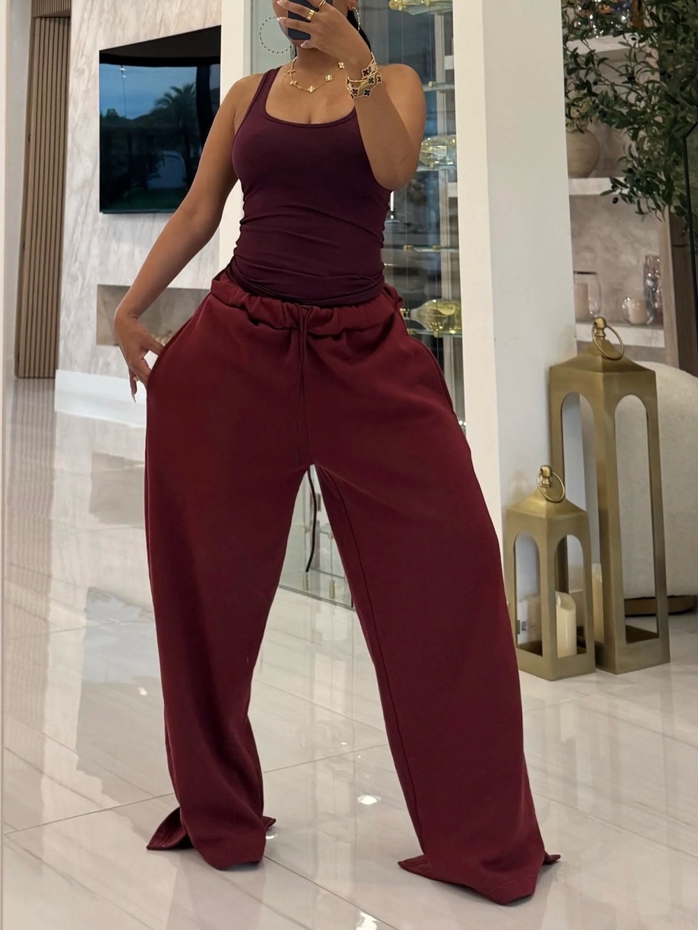 Minaa Monroe Burgundy Rust Easy Essential$ Street Sweats – L